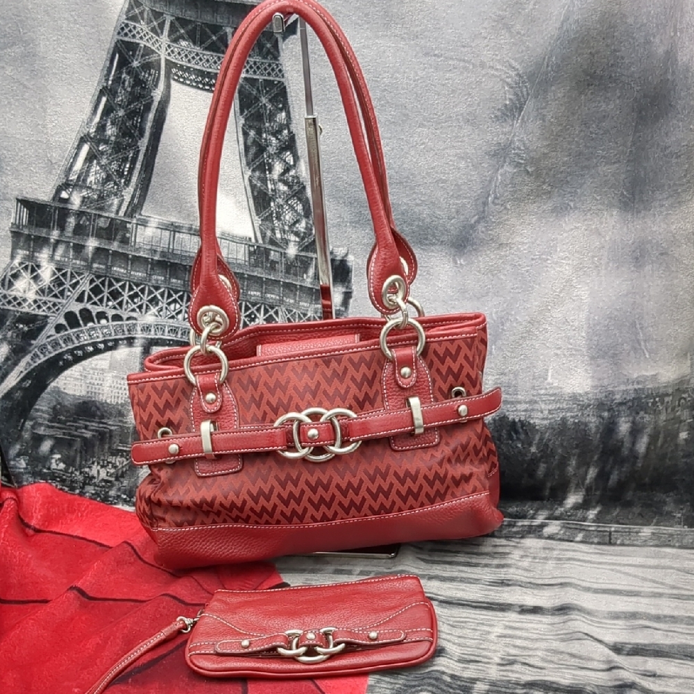 Wilsons Red Patterned Women's Handbag With Wallet